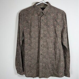 Black Brown 1826 Mens Brown Paisley Medallion Button Down Shirt Large Cotton